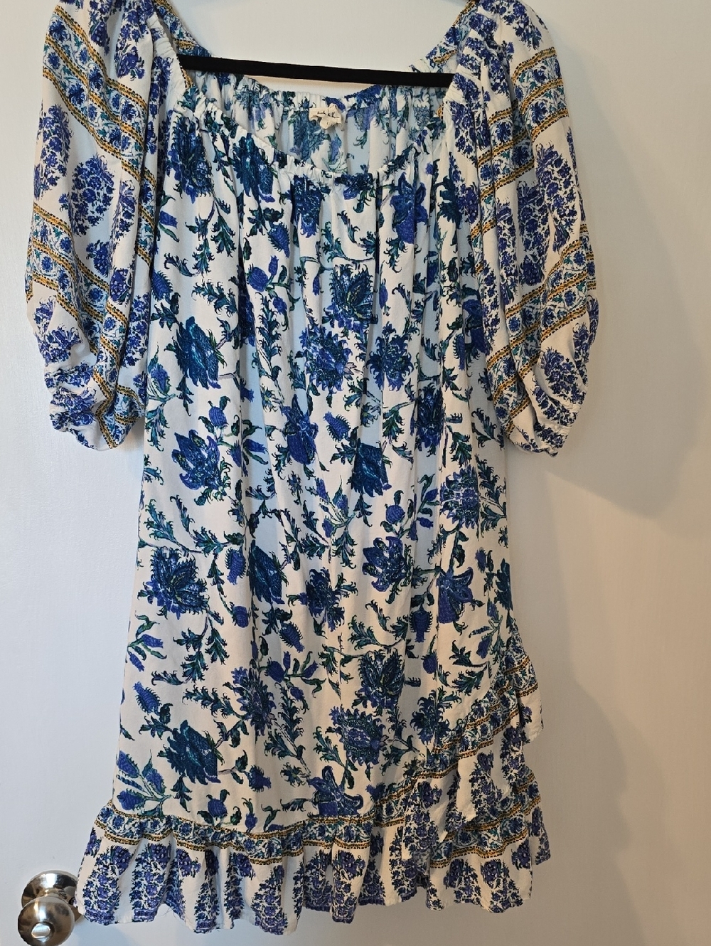 Nicole Miller White Dress with Blue Floral Print